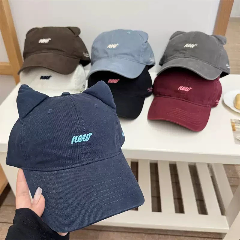 甜美可爱棒球帽子女小猫耳朵刺绣字母韩版潮休闲百搭显脸小遮阳帽