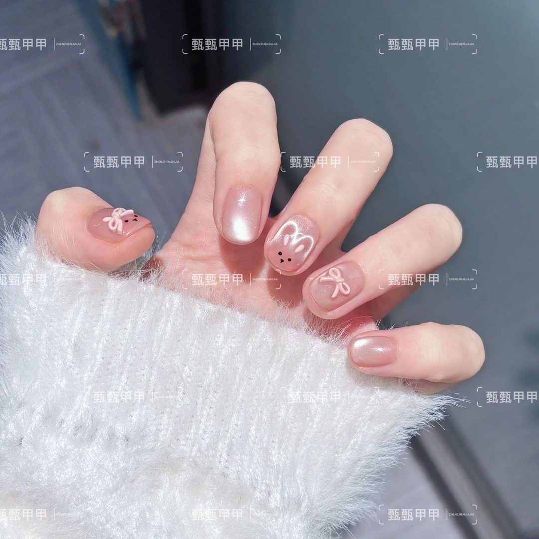 【甜心兔】手工穿戴甲春夏仙女必备美甲气质纯欲显白猫眼美甲片