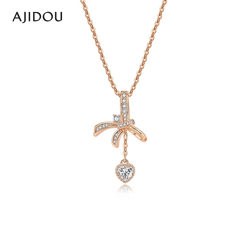 铜合金项链 阿吉豆项链女款玫瑰金蝴蝶结锁骨链【ZYQ】