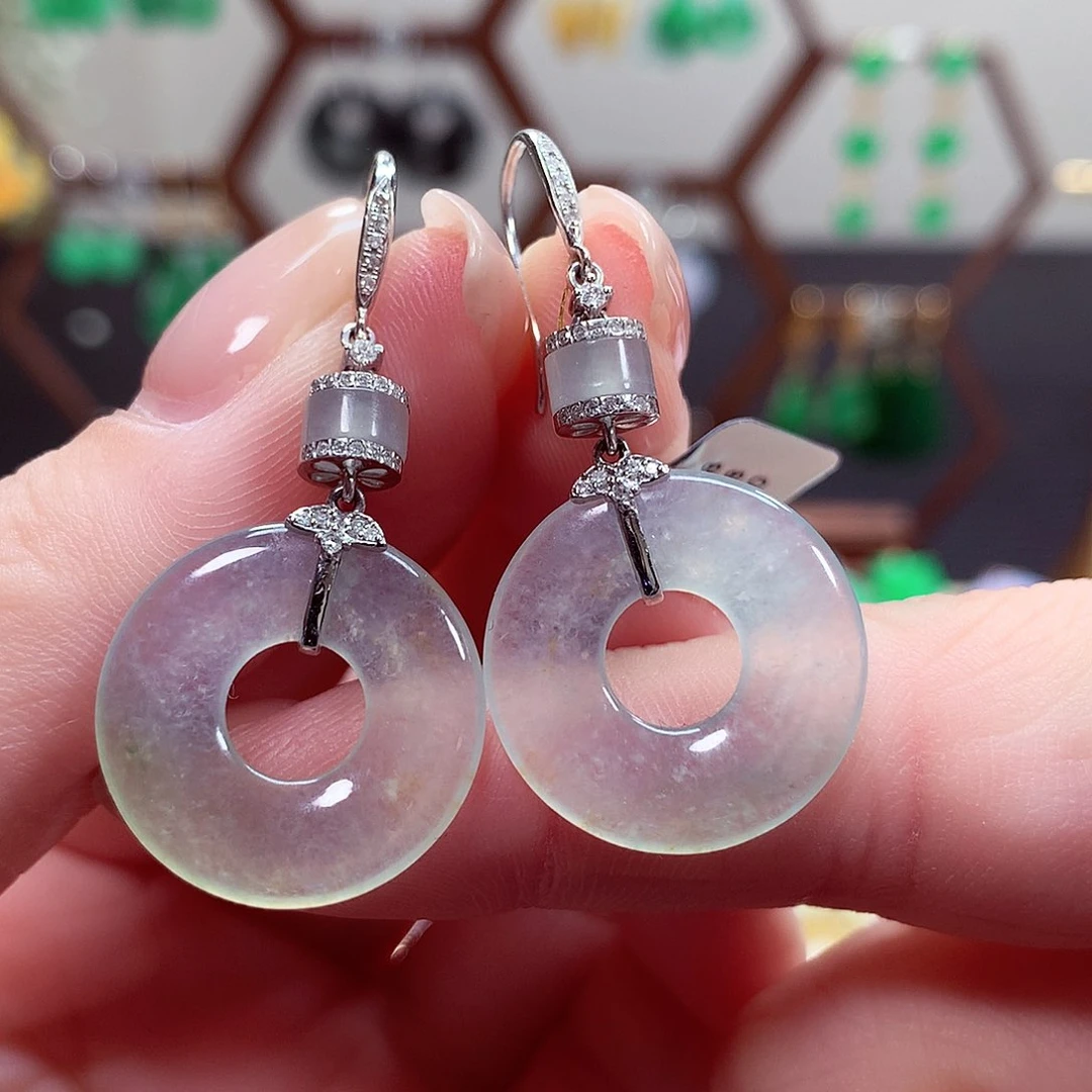 翡翠耳饰18K金镶嵌天然翡翠