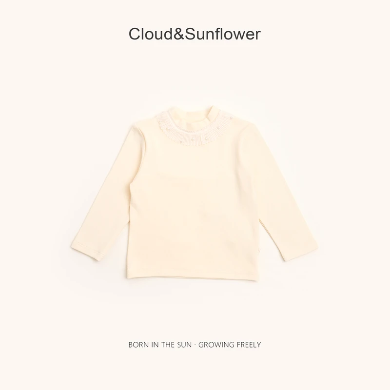 【云朵小葵】女童冬季新款年款纯色珍珠碎花领休闲打底衫992086