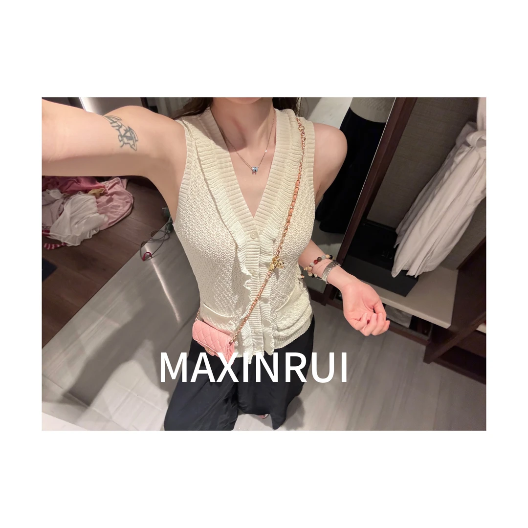 MAXINRUI 【小香手工针织】25ss夏季时尚设计感修身木耳边背心R8196