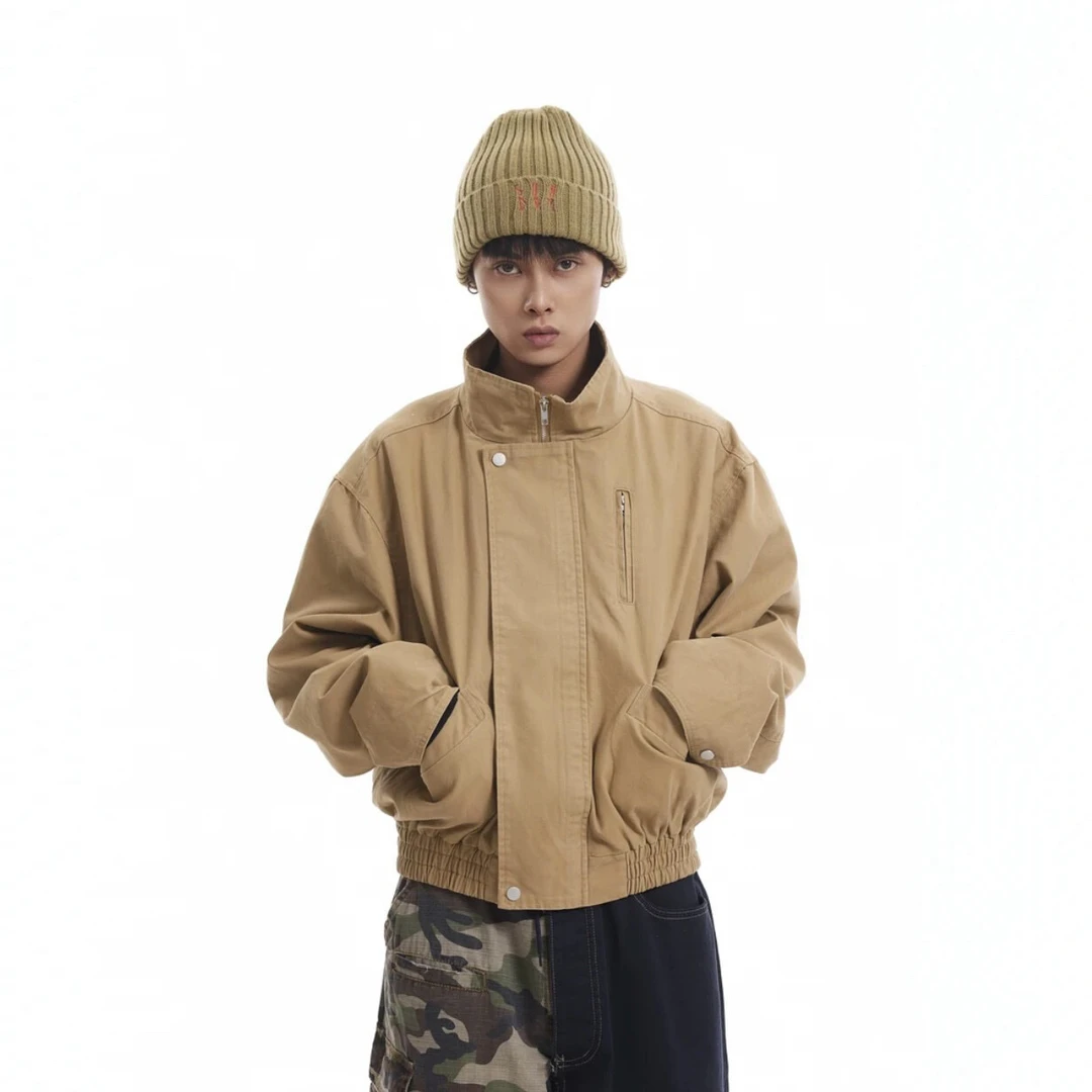 立领拉链短款春秋季简约夹克外套宽松复古日系美式ins风潮牌上衣