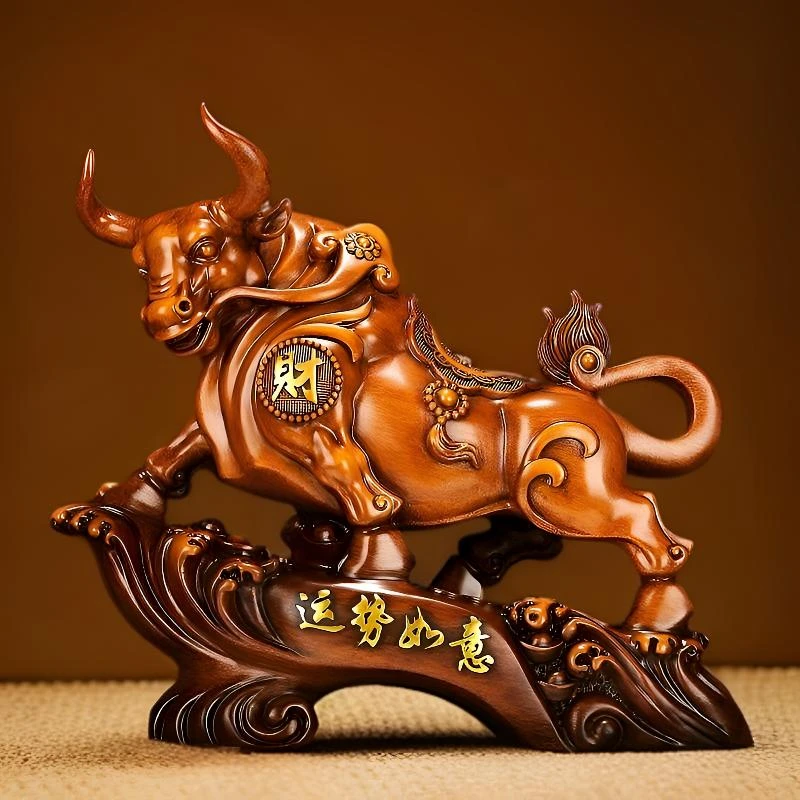 L 运势如意牛气冲天牛摆件客厅玄关办公开业送礼礼品（41*16*31cm）