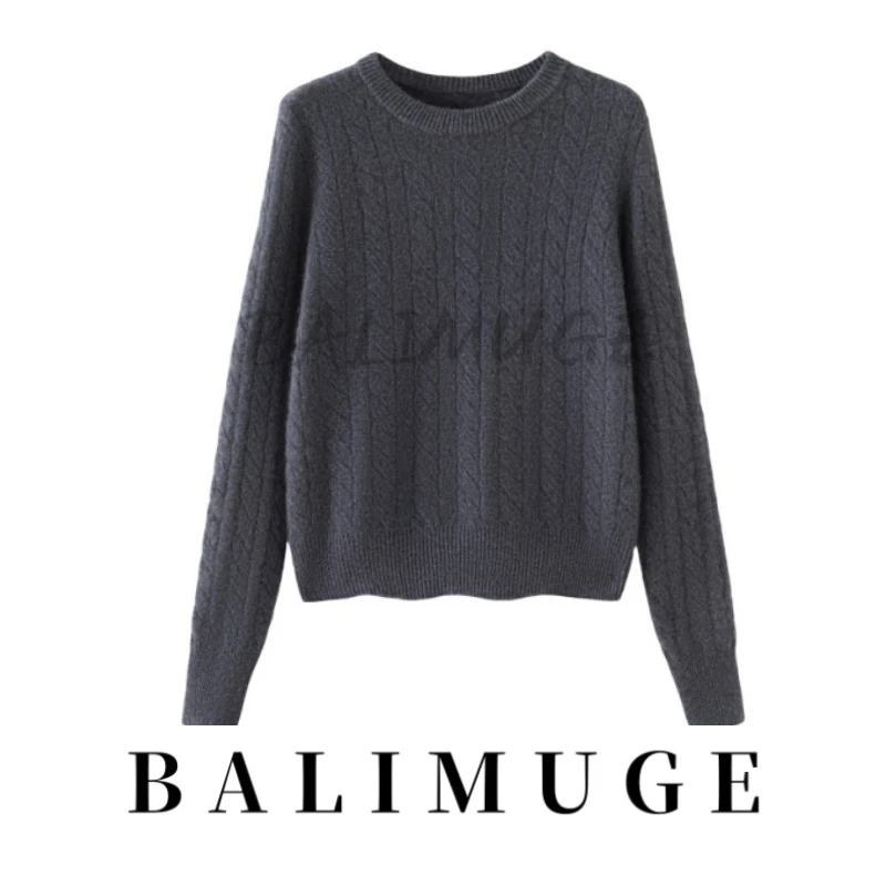 【1438复古提花】小羊羔拉夫同款100羊绒圆领套头宽松针织打底衫