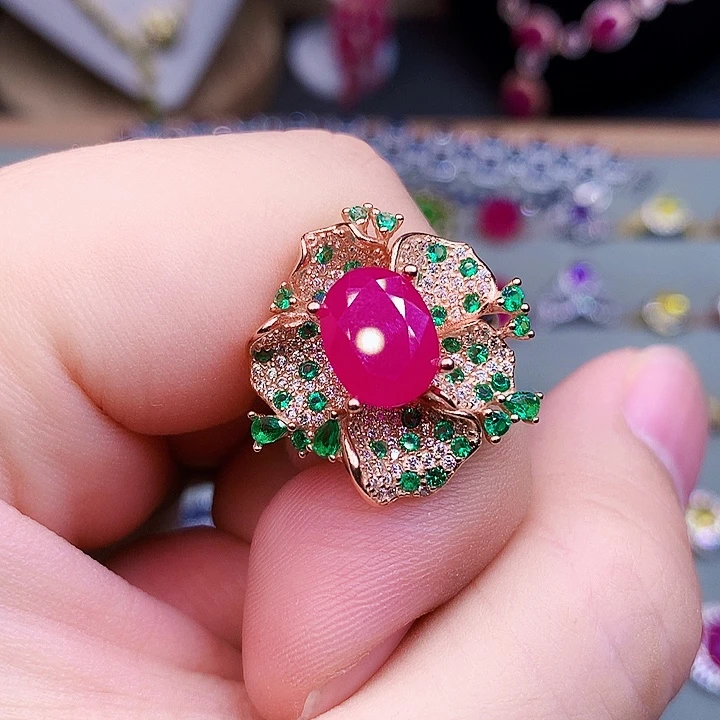 红宝石戒指银S925镶嵌