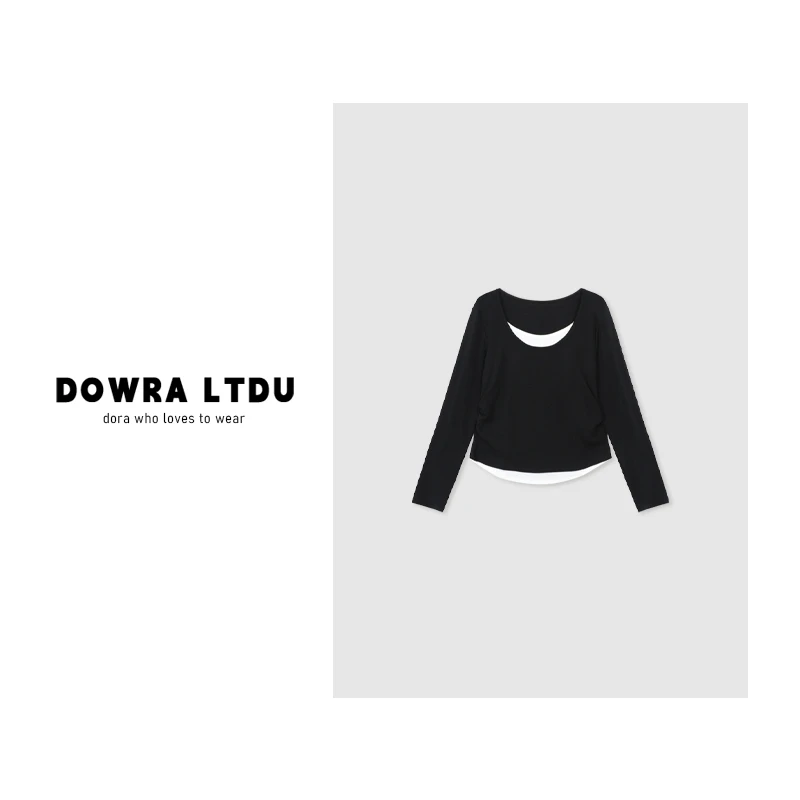 朵拉【称心如意】2025年秋季新款圆领假两件套百搭长袖T恤016-00397