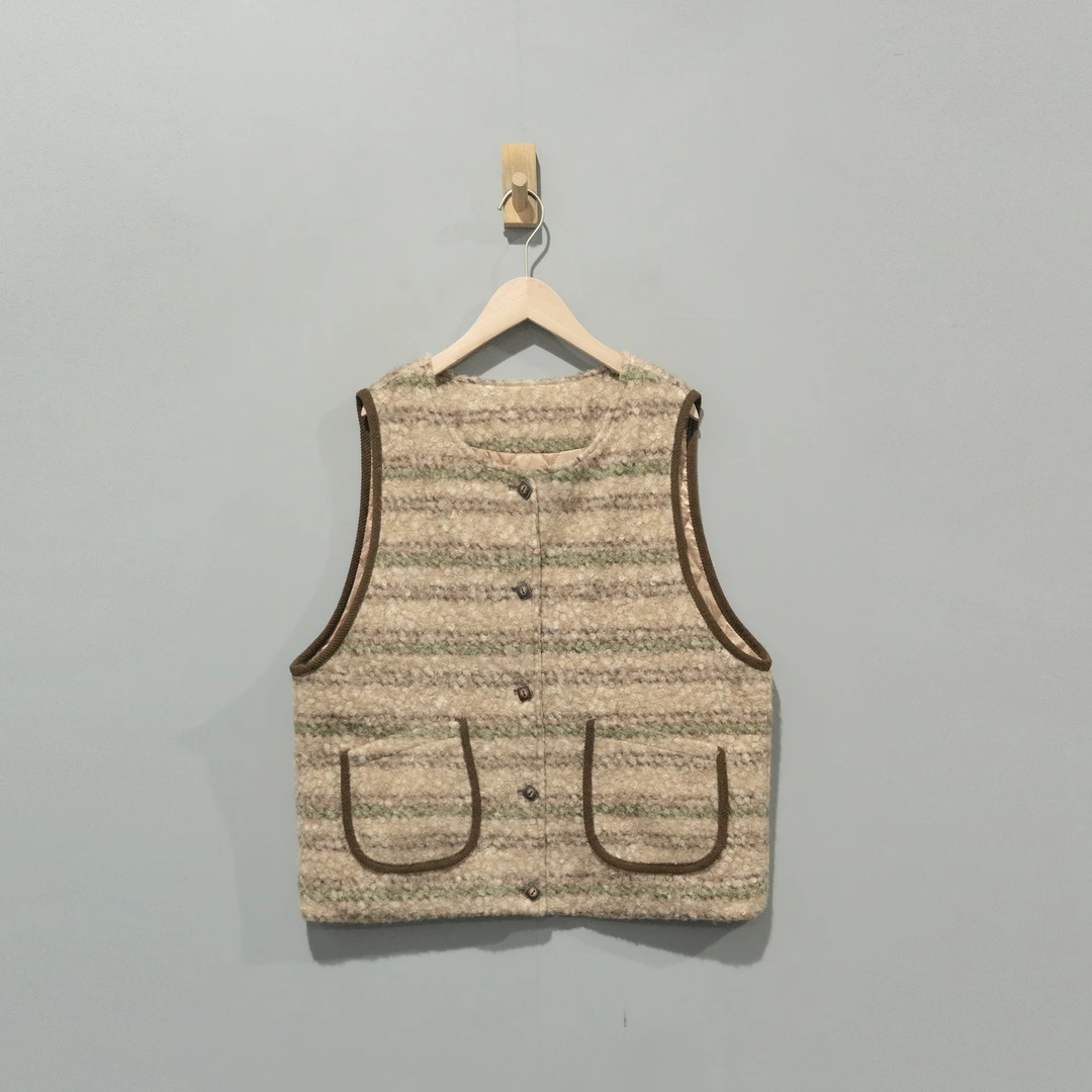 【且听风吟】0616607文艺复古百搭圆领仿泰迪毛棉服马甲