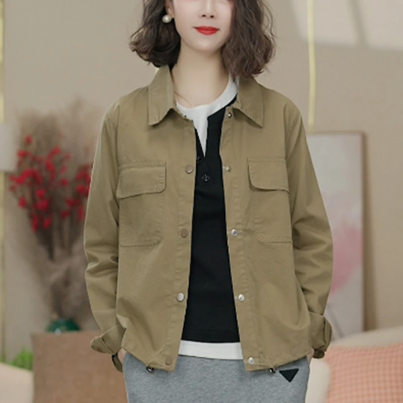 春季2025新款女装外套中年妈妈短款方领休闲爆款长袖工装上衣616