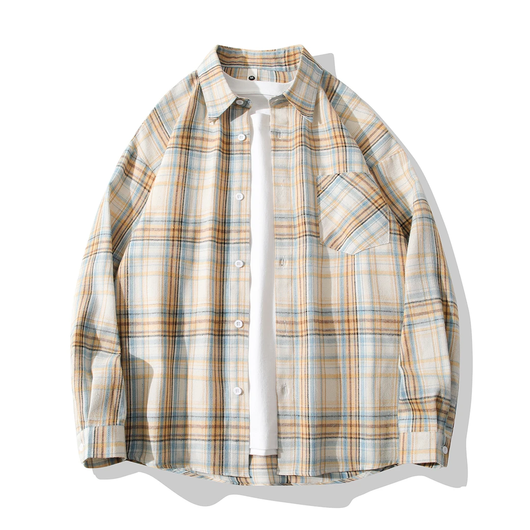 春夏新款港风格子衬衫男女韩版宽松百搭长袖衬衣美式潮流情侣外套