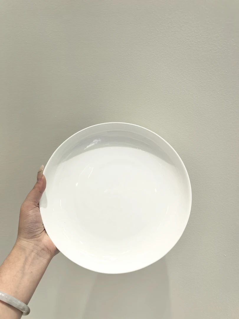 8.5英寸加厚纯白柳条纹家用圆盘可作菜盘汤盘饭盘西餐盘白瓷