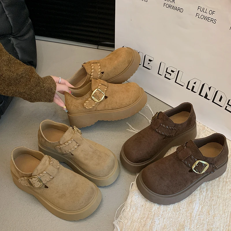 厚底百搭时尚复古勃肯鞋女秋季新款韩版潮流网红休闲鞋增高乐福鞋