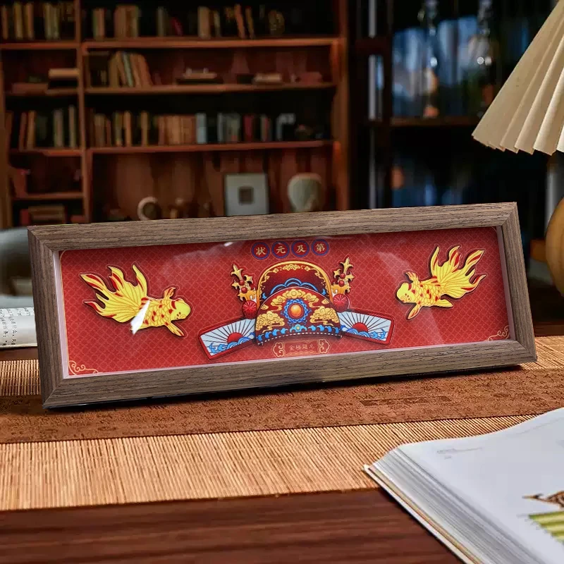 财神状元帽及第帽中考高考礼物剪纸3D立体画办公室书房桌摆1035