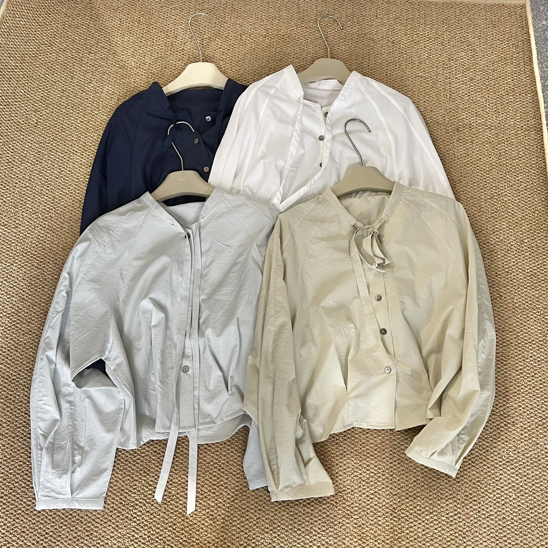 DUODUO2025春夏季新款韩设计感小众别致飘带衬衫长袖显瘦上衣