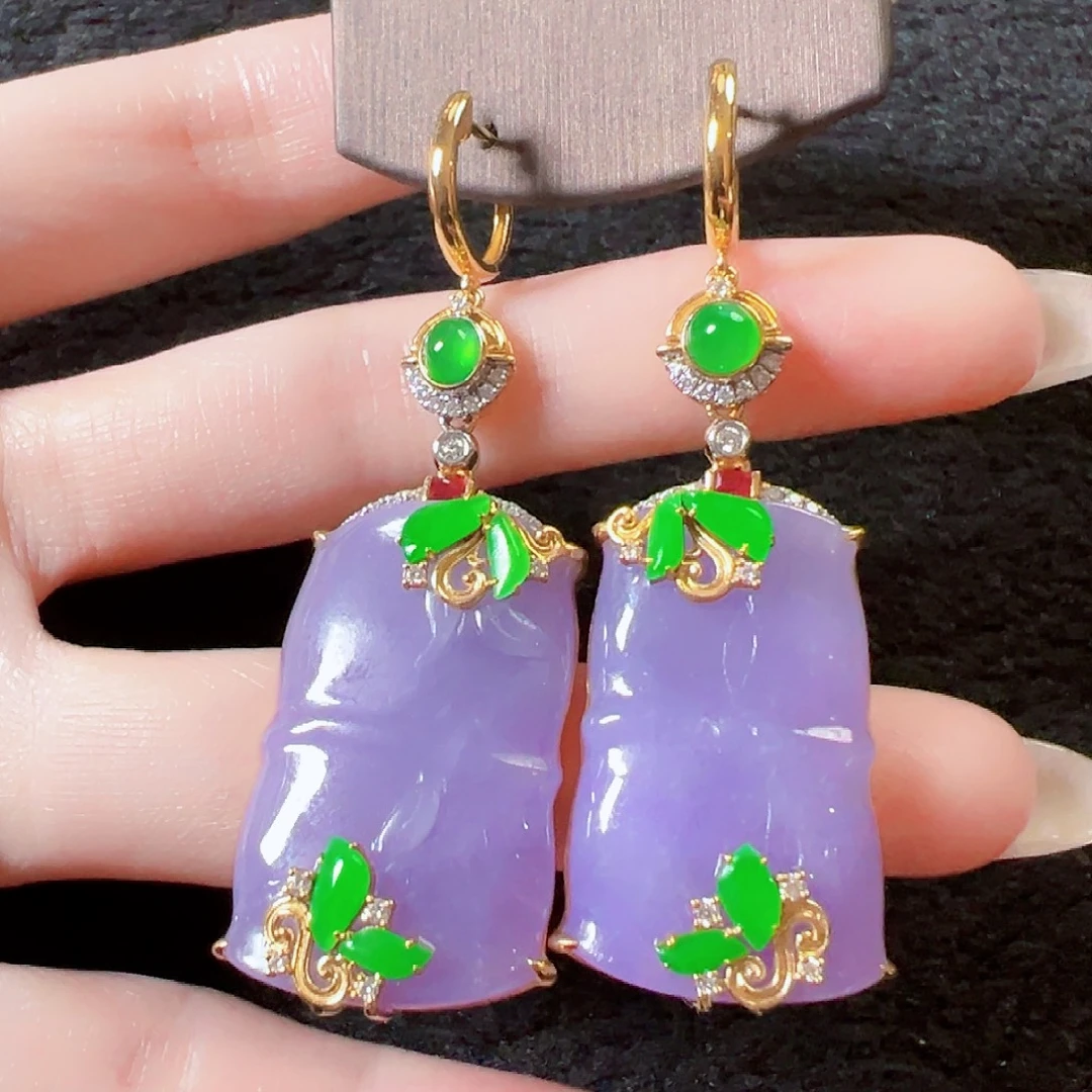 翡翠18K金镶嵌耳饰签收后24小时鉴赏期，过时不退