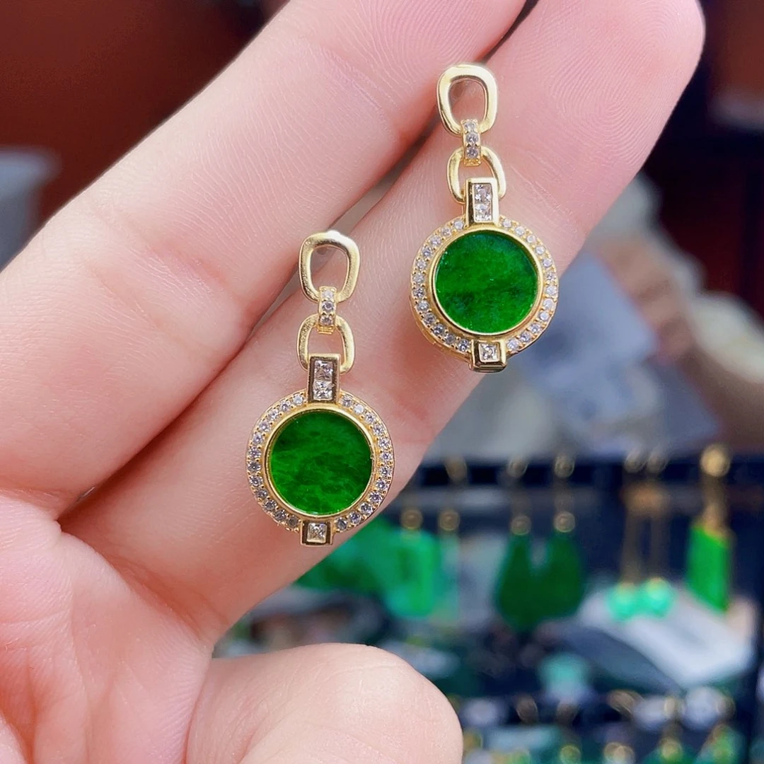 翡翠银S925镶嵌耳饰饰品