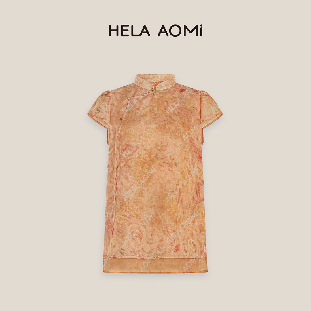 HELA AOMI“海棠花开”国风立领盘扣晕染轻薄透气衬衫CY5BC11459