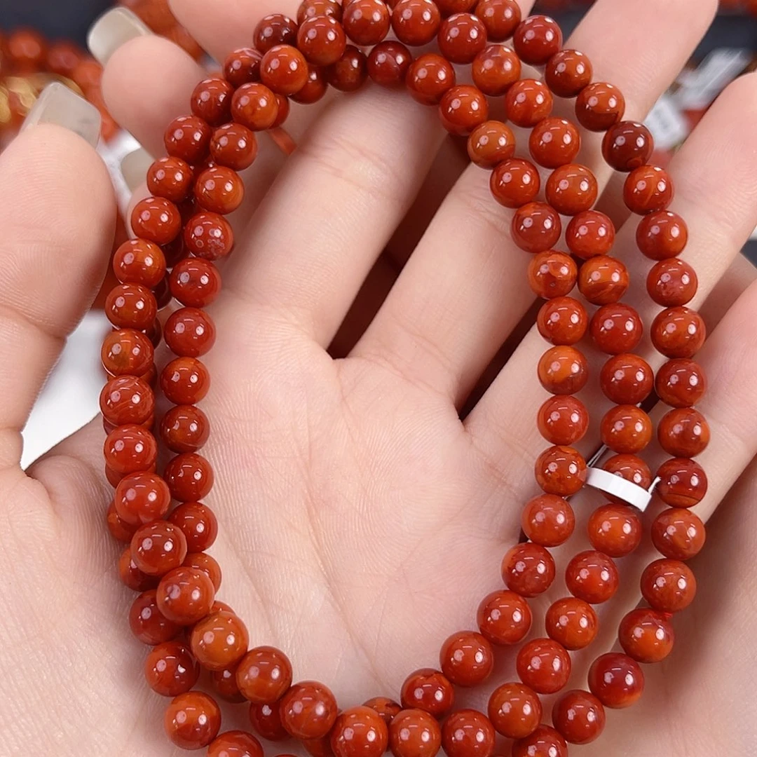 南红玛瑙未镶嵌瓦西牛血红双色6mm多圈
