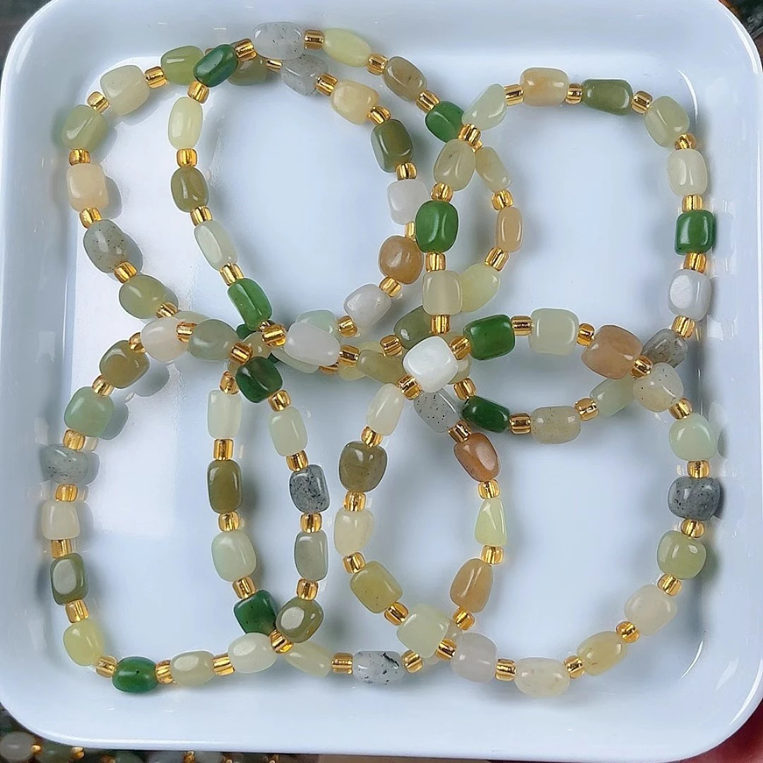 和田玉随形多宝手串男女款情侣原石手链玉手串单圈多样性发货一条