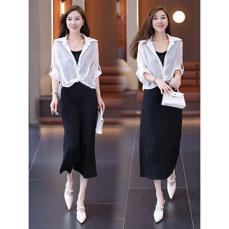 夏季防晒衣衬衫外套2025年新款小披肩配裙子外穿薄纱开衫女士套装
