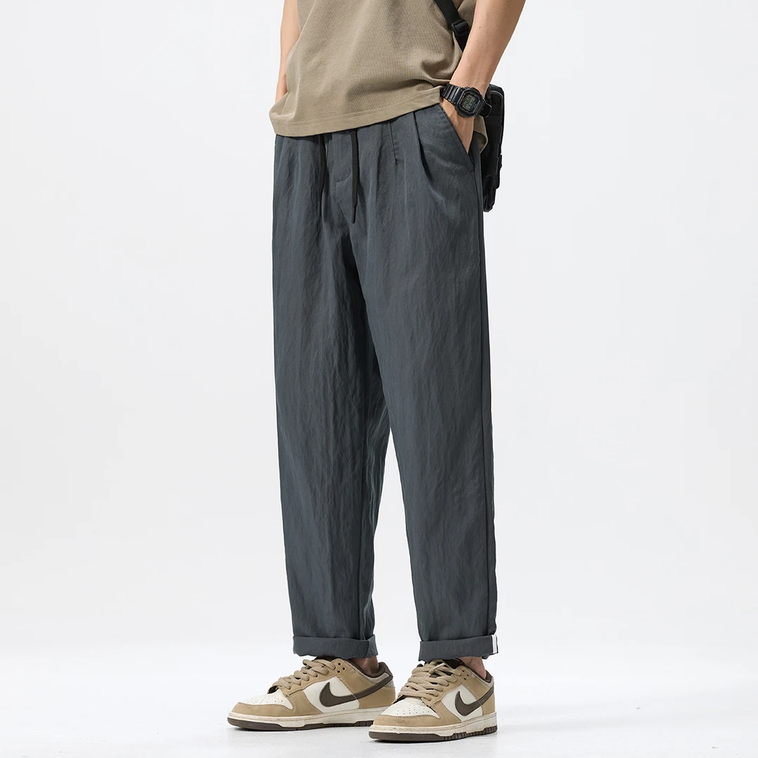 莱赛尔天丝凉感休闲裤男款宽松直筒轻薄透气夏季运动锥形男士裤子