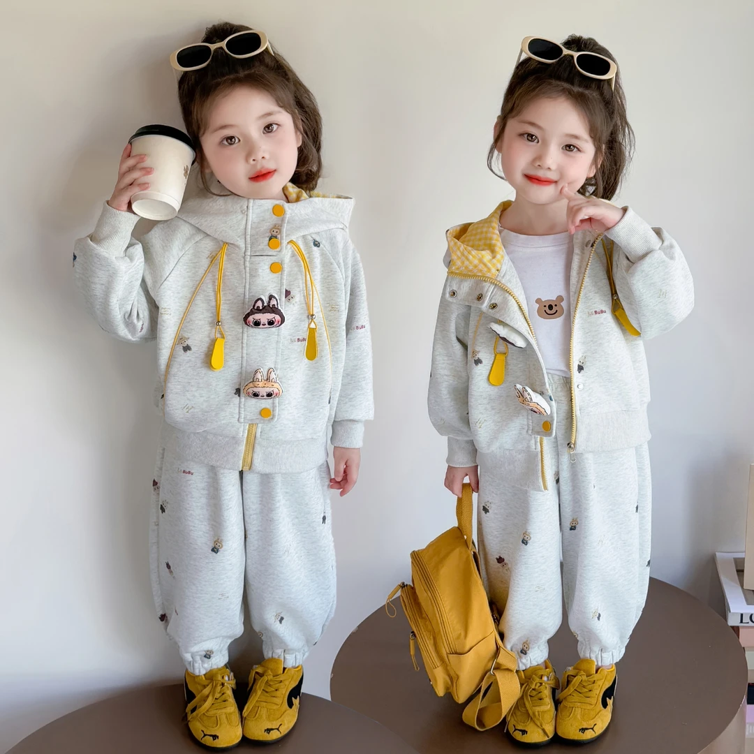 女童卡通套装洋气儿童连帽外套春秋季新款女宝宝休闲两件套女孩