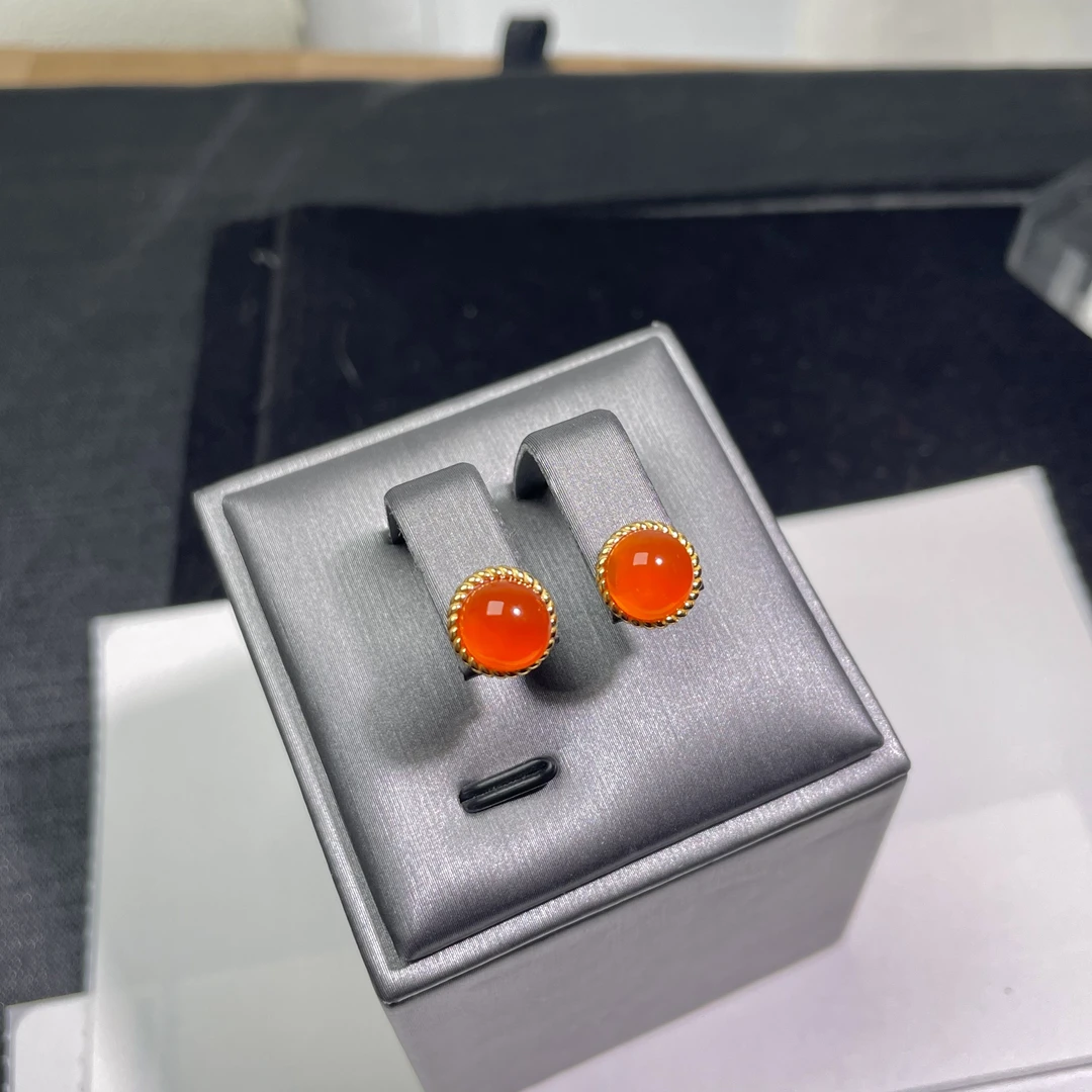 原矿保山冰红卡7mm耳钉一对s925 KT25021905