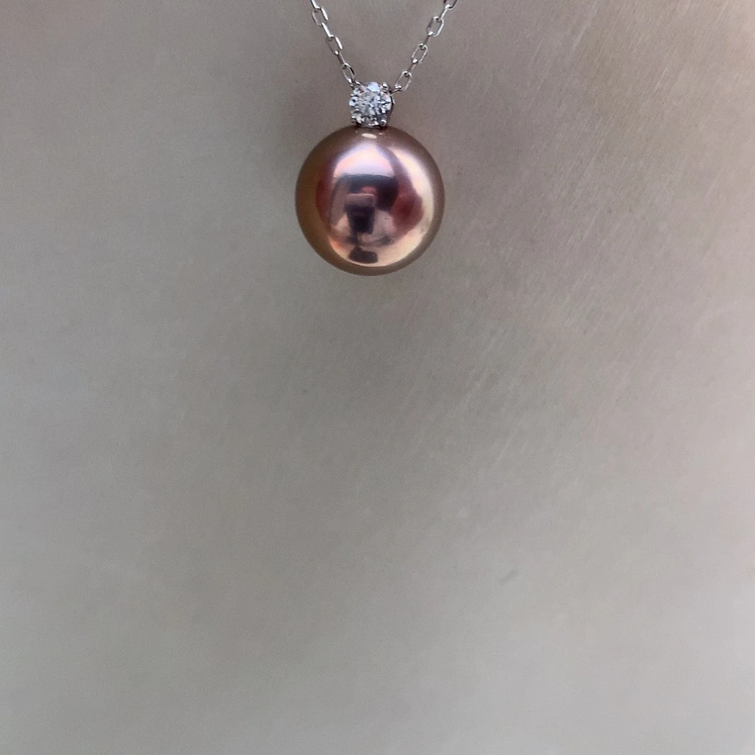 淡水珍珠吊坠(赠链)18K金镶嵌11-12mm 戴妃