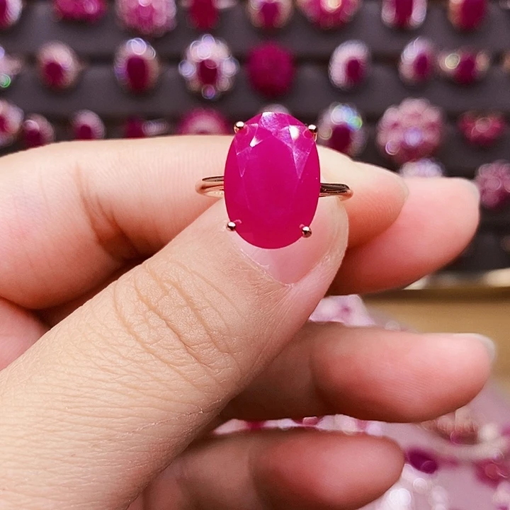 华***梦银S925镶嵌戒指红宝石