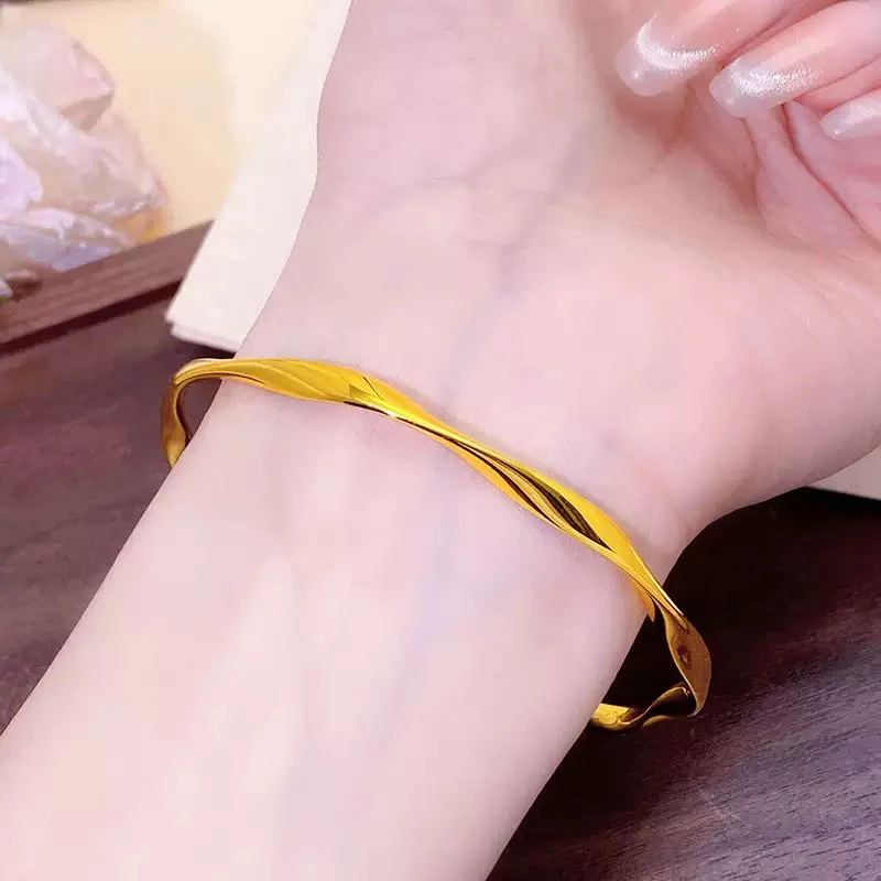 合金手镯 仿金古法闭口光面莫比乌斯金色镯子时尚百搭简约