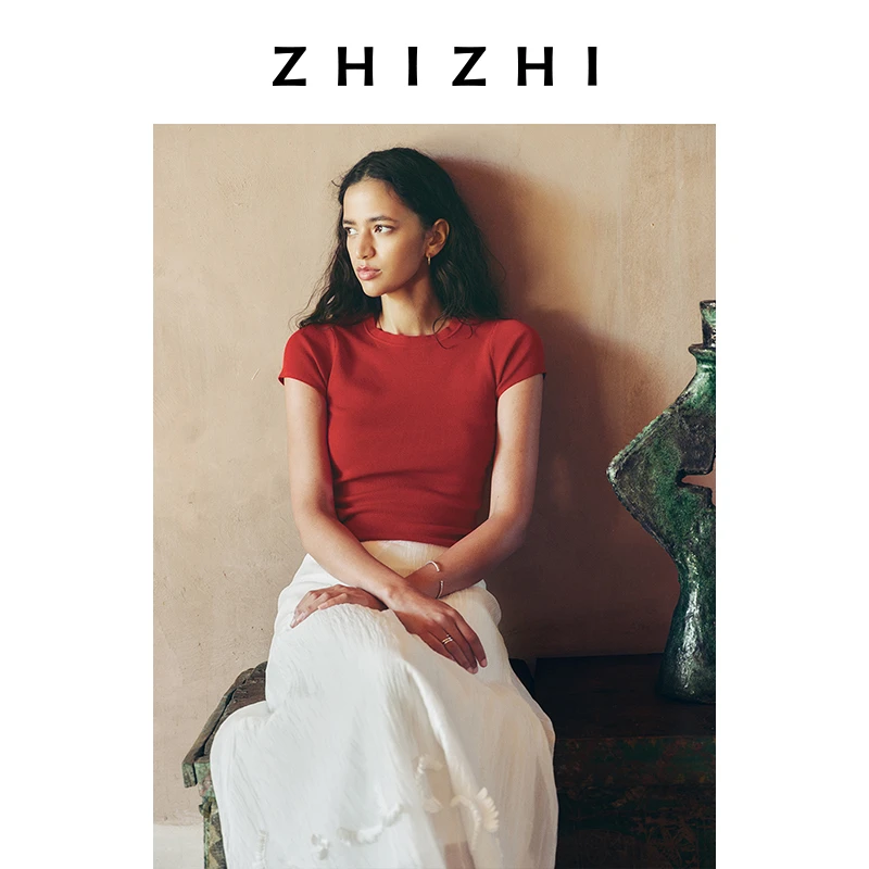 【售罄下架】致知 水调辞 T恤上衣25新款修身高弹性ZZ2ESKZT041