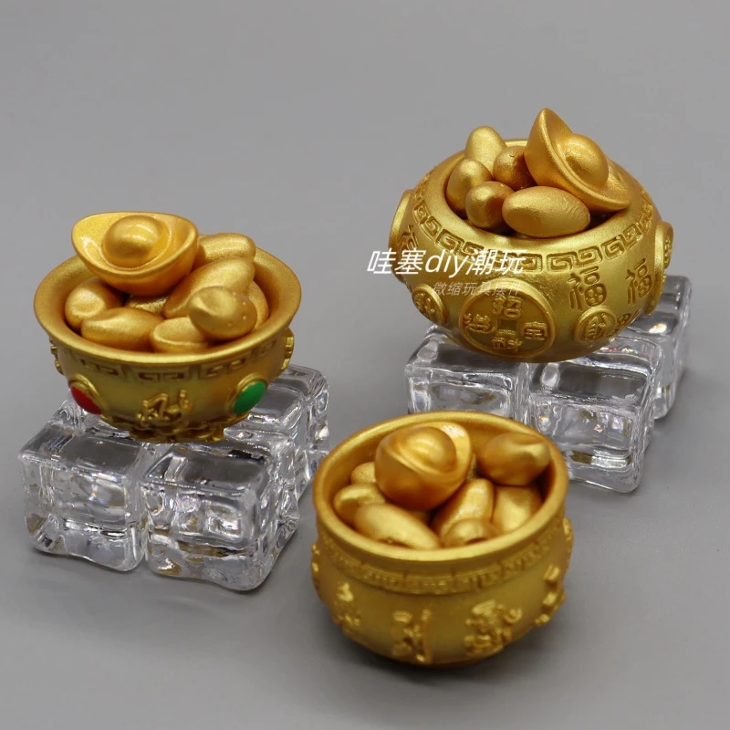 仿真金元宝聚宝盆财神到金色小米小元宝装饰桌面摆件迷你道具模型