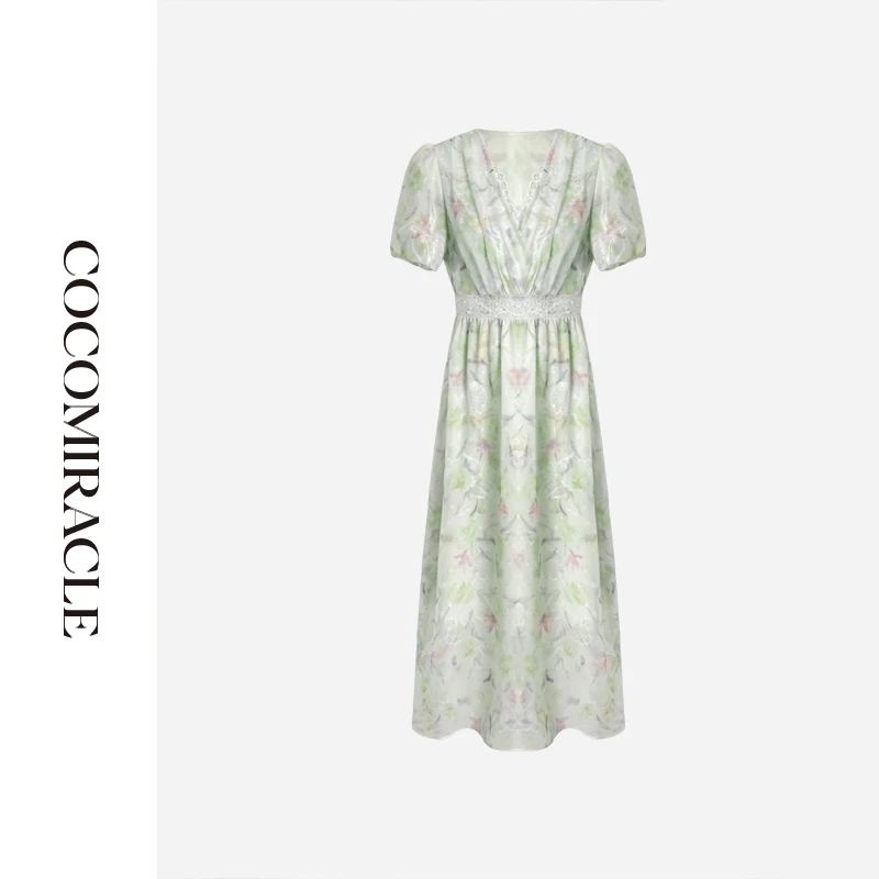 【董小姐】新款蕾丝拼接V领印花连衣裙Q53LYQ028