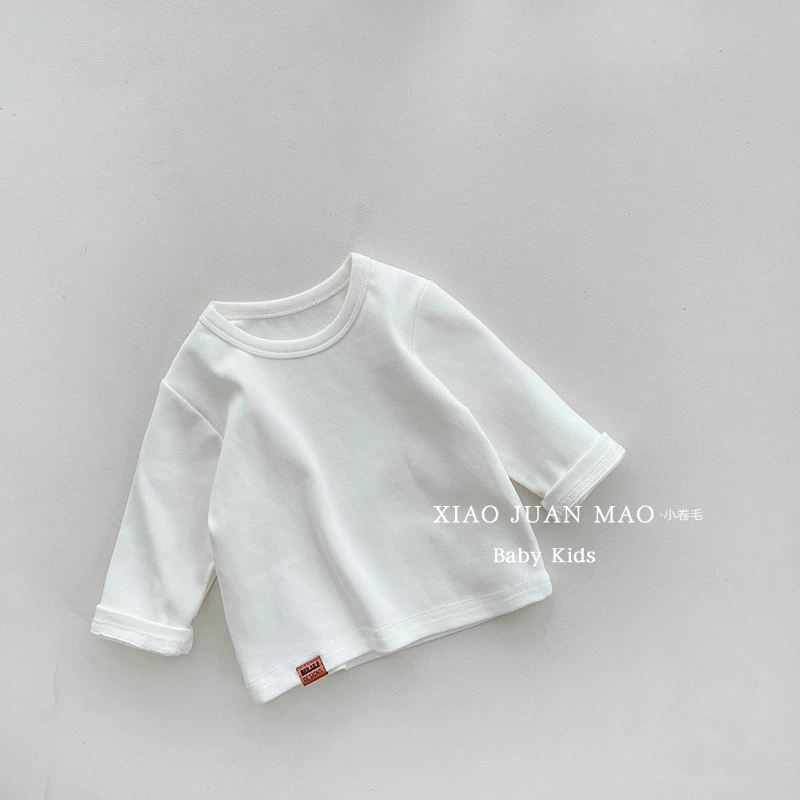 K24Q02春秋款2025新款洋气婴儿男女宝纯色长袖百搭长袖T恤打底衫