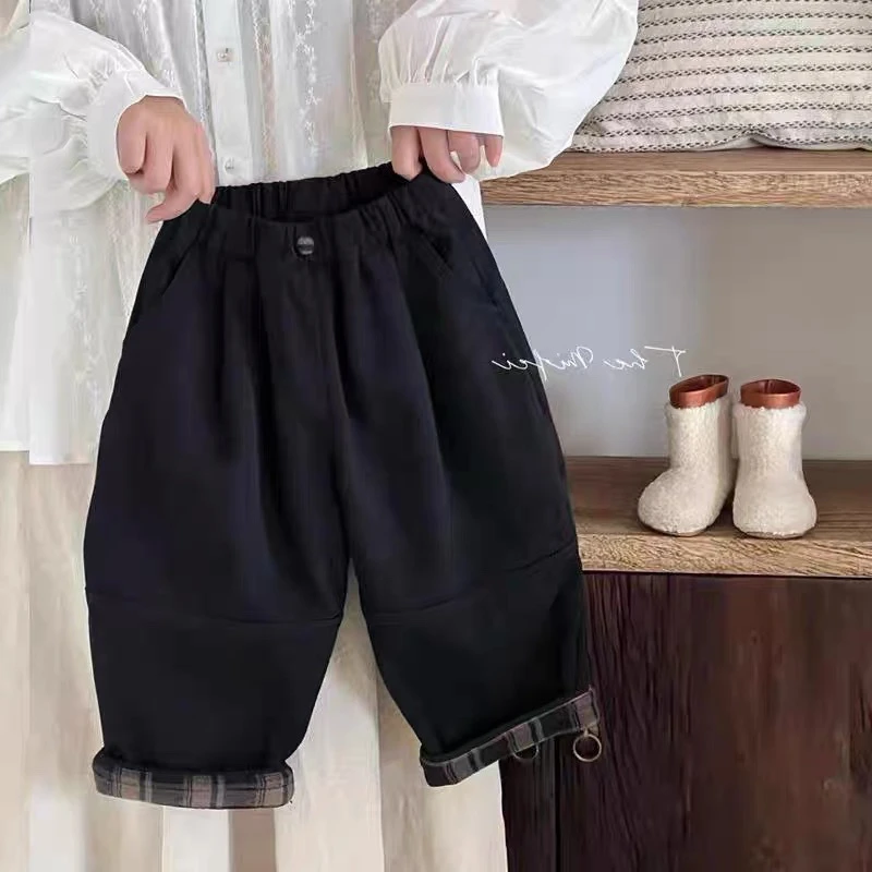 儿童一体绒裤子时尚洋气百搭裤子男童冬季水洗棉加绒加厚休闲裤潮