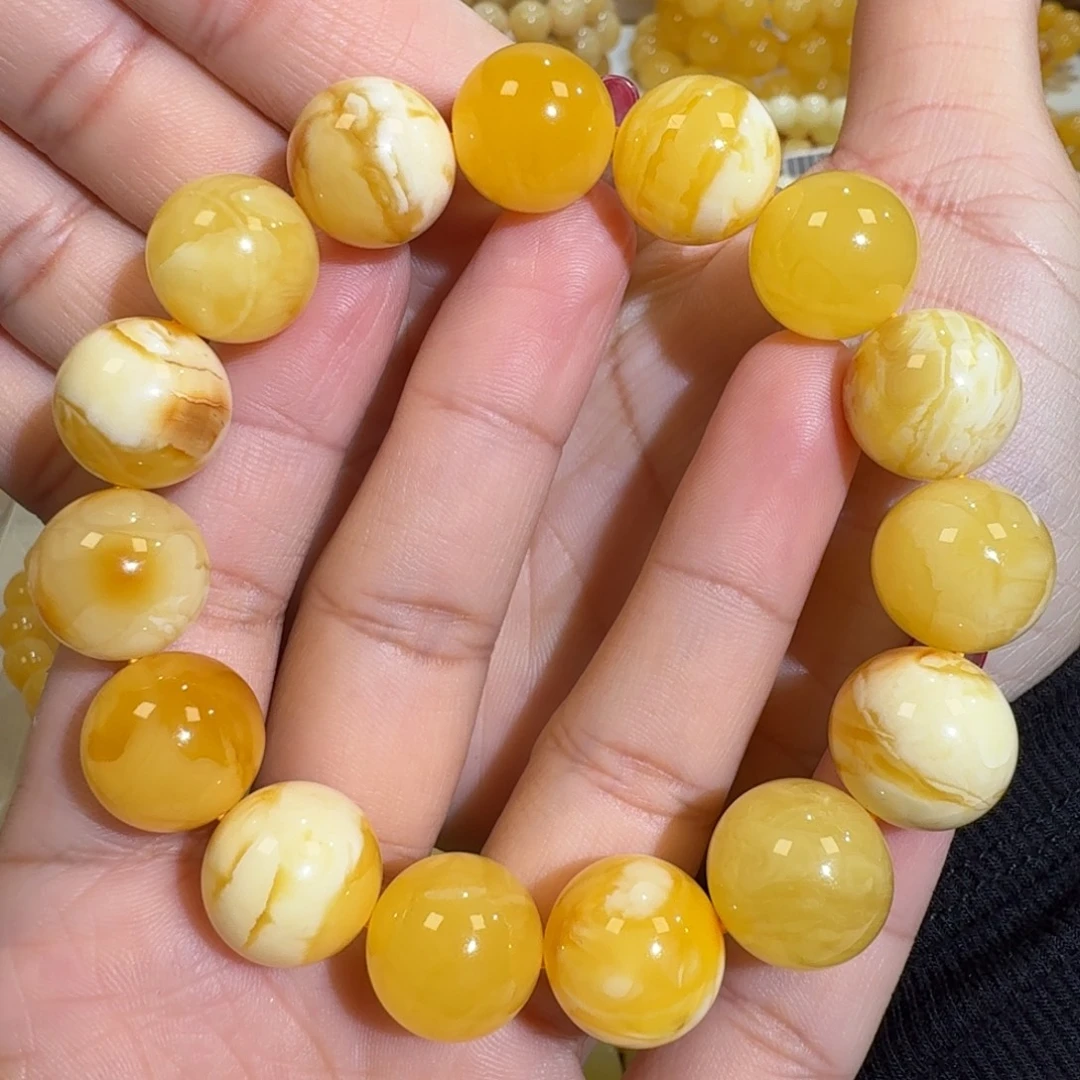 琥珀未镶嵌珠宝奇石15m焦皮多宝圆珠手串28.8