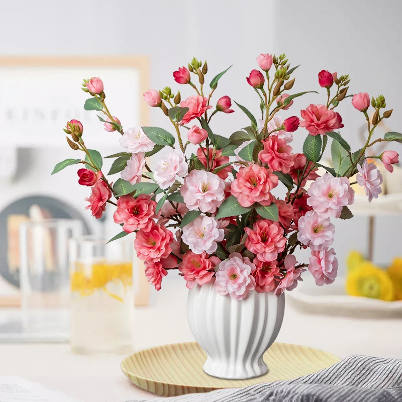 （送花盆）野山茶花绢花花盆装饰客厅餐桌摆件手工花仿真花摆设花卉