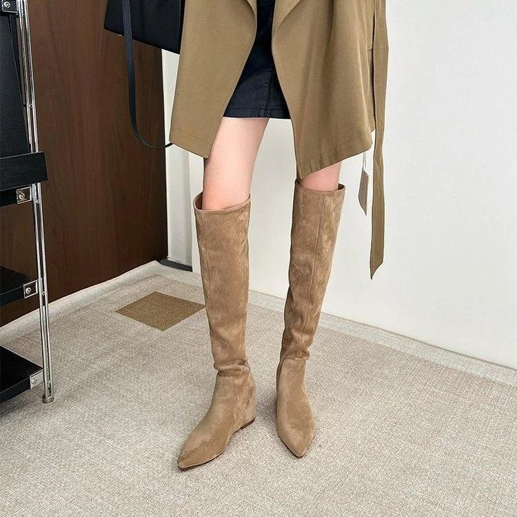 美拉德长筒靴女2025新款爆款显瘦棕色小个子内增高过膝高筒堆堆靴