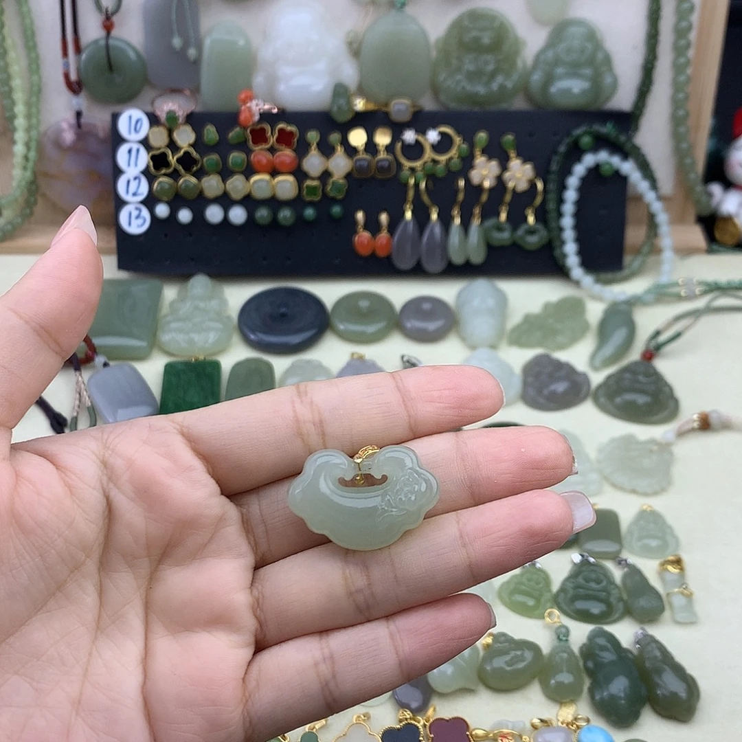 和田玉银S925镶嵌吊坠(不含链)