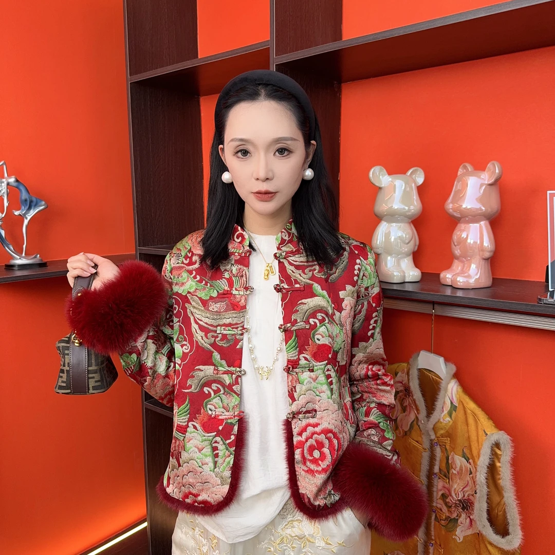 （惊鸿）冬款新中式国风夹棉红云纱外套