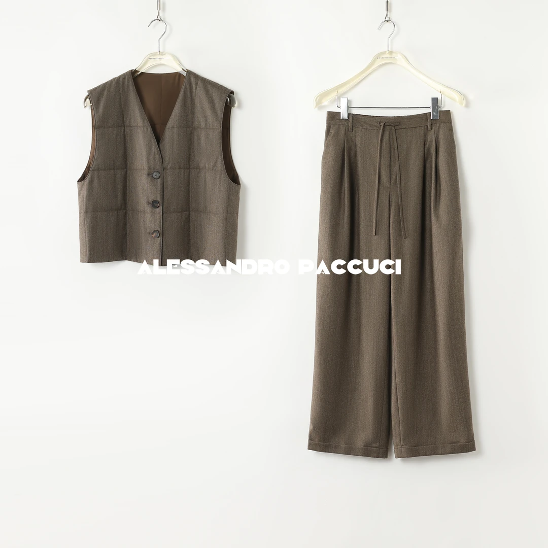 AP洛哥44067MJ/44194KF【黑标静雅】如意绵羊毛法兰绒驼绒马甲/裤子