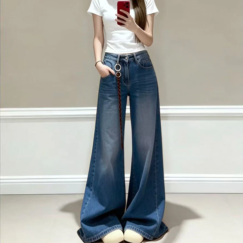 冬季爆款孤品加绒加厚高腰宽腿弯刀牛仔裤【偶有瑕疵，没运费险】