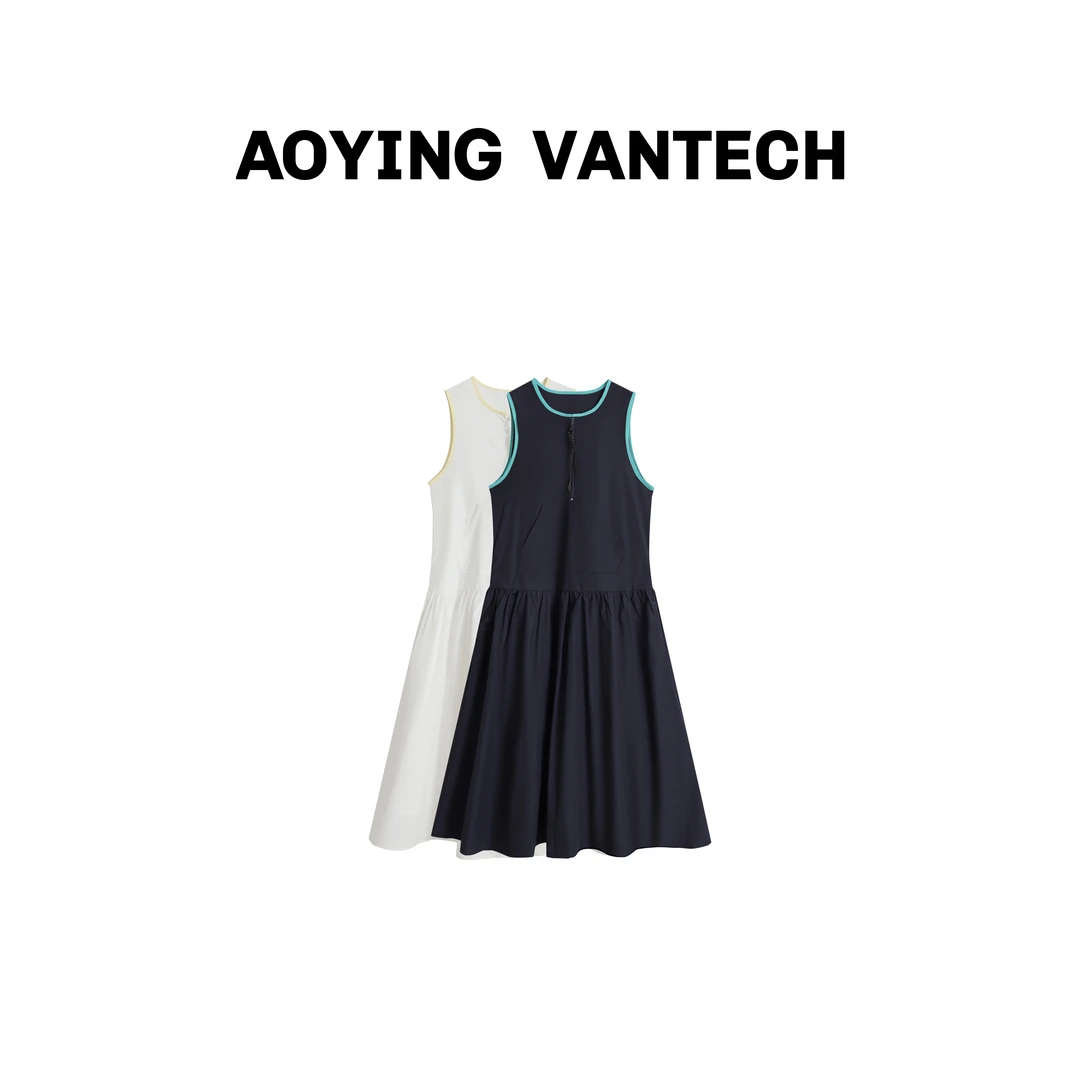 AOYING VANTECH【明星同款】英伦复古休闲无袖圆领大摆背心连衣裙