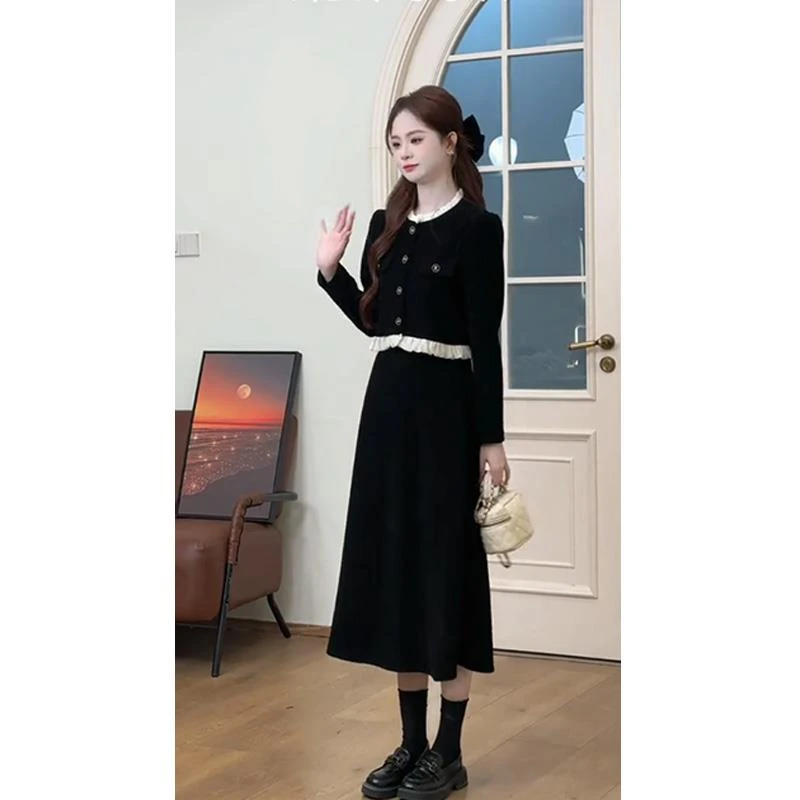 法式高级气质黑色上衣半裙两件套女装秋季新款今年流行漂亮套装裙