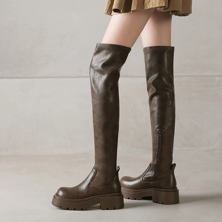 4.5cm 韩版百搭舒适厚底弹力瘦瘦靴秋冬法式气质简约风时尚过膝靴