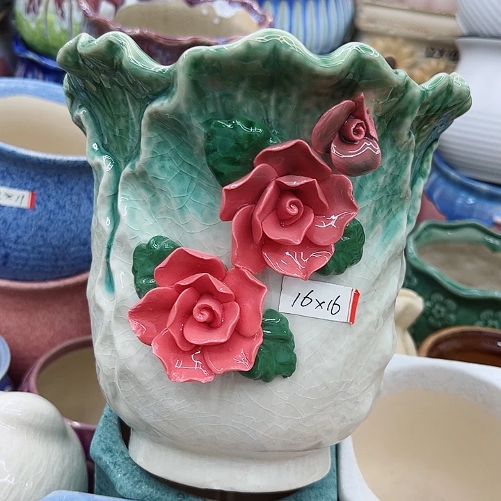 多肉绿植陶瓷花盆9.9包邮，有孔