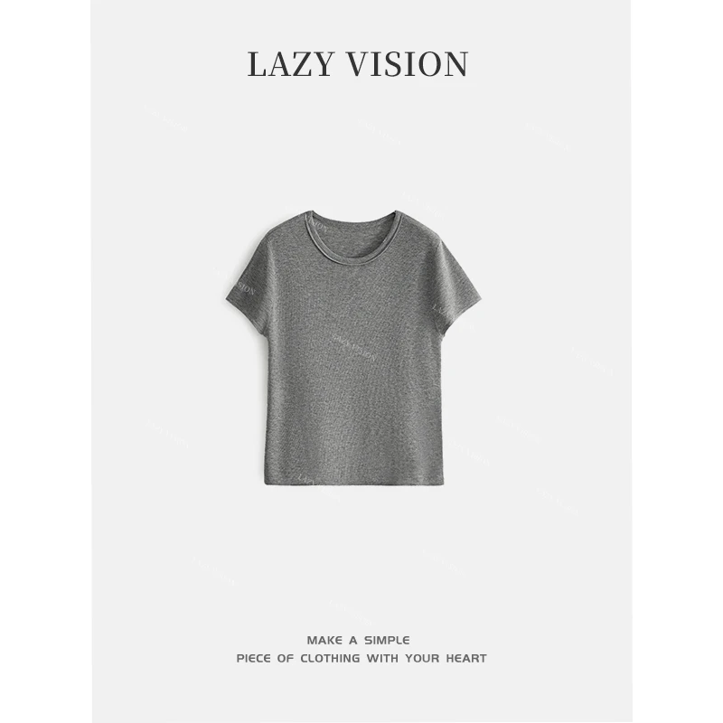 LAZYVISION绵羊毛极简纯色针织短袖T恤休闲百搭上衣ZMD-20944