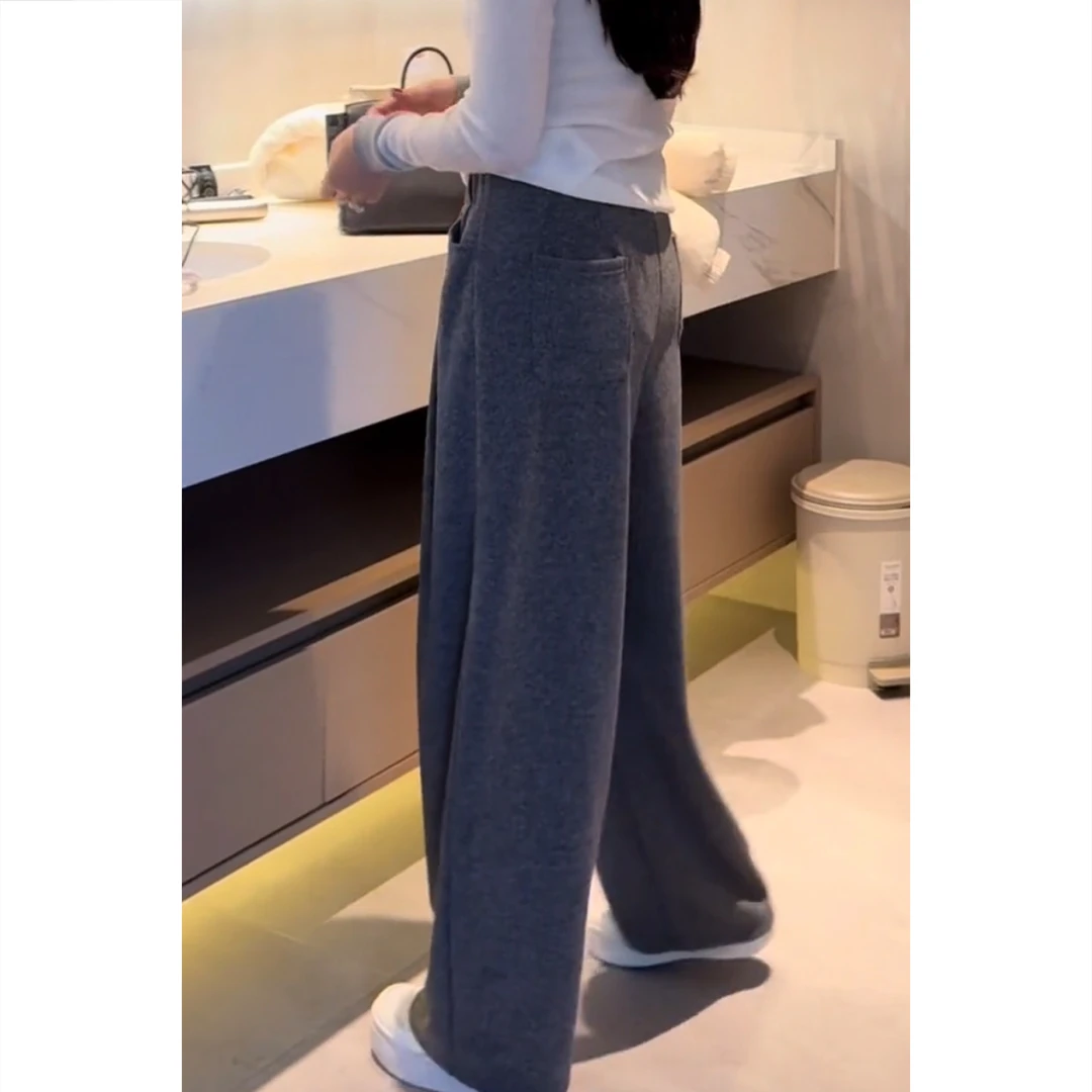 艾塔莉冬季新款阔腿裤显瘦休闲裤子女运动风时尚百搭直筒长裤高腰