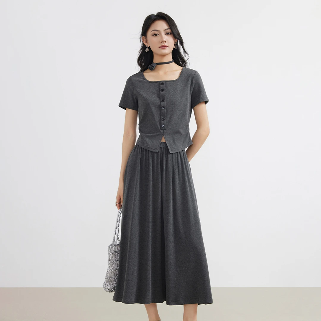 【活动款】爱客夏季方领短袖半身裙套装YA25214H502