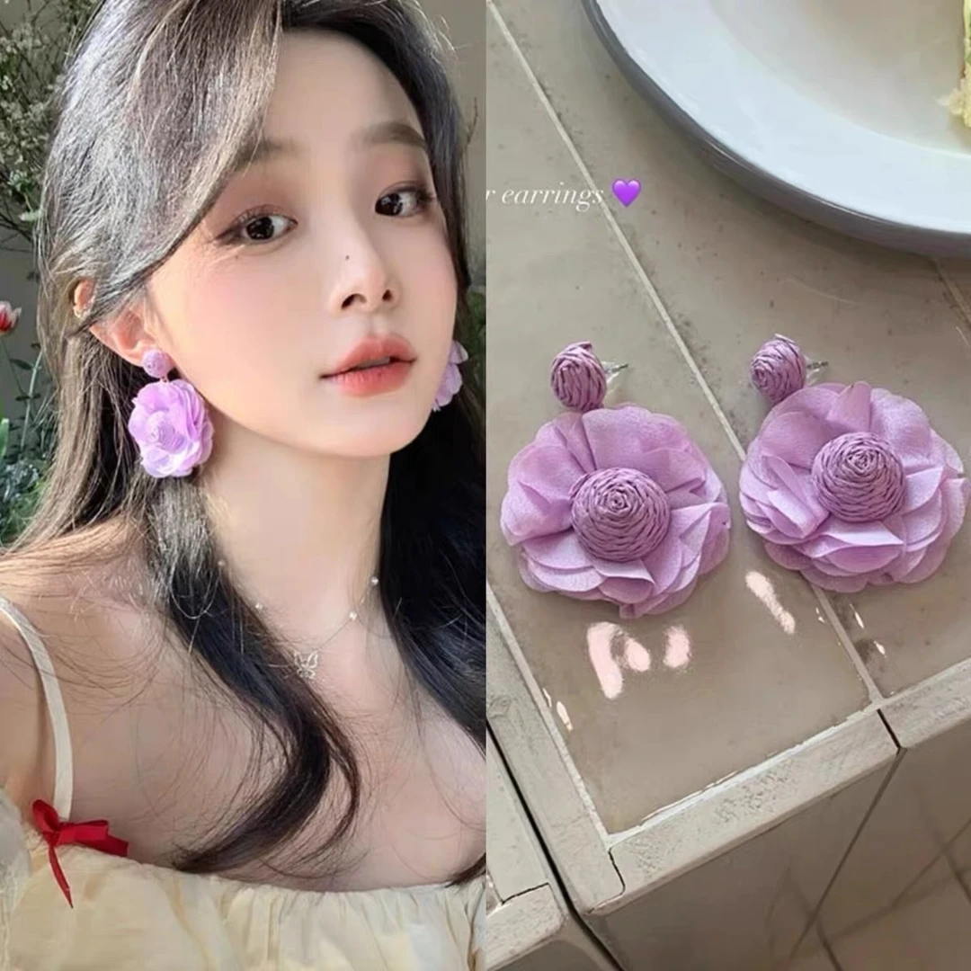 紫薇馥语~超仙紫色花朵耳环感气质夸张耳饰女耳钉海边度假风Q